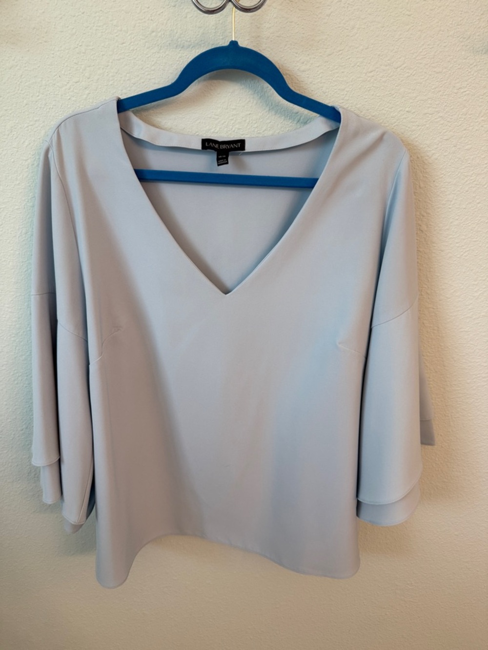 Lane Bryant Pale Blue V-Neck Flutter Sleeve Blouse